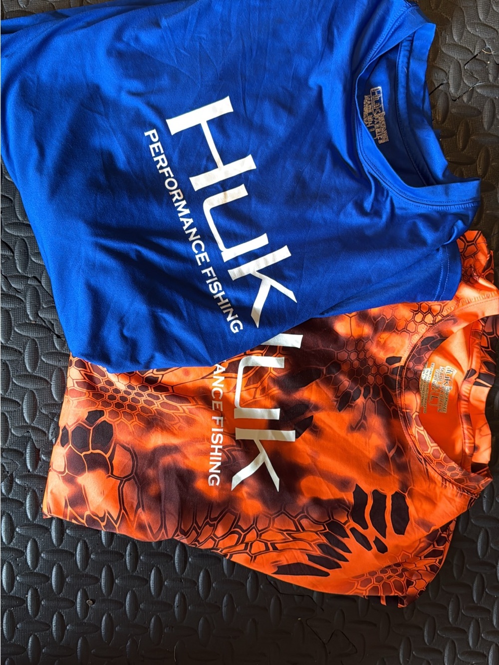 Huk Blue & Orange mens Short Sleeve Performance Fishing Tees